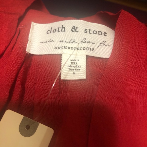 Anthropologie Cloth & Stone red tie blouse button front shirt M 8-10 NWT - Picture 2 of 6